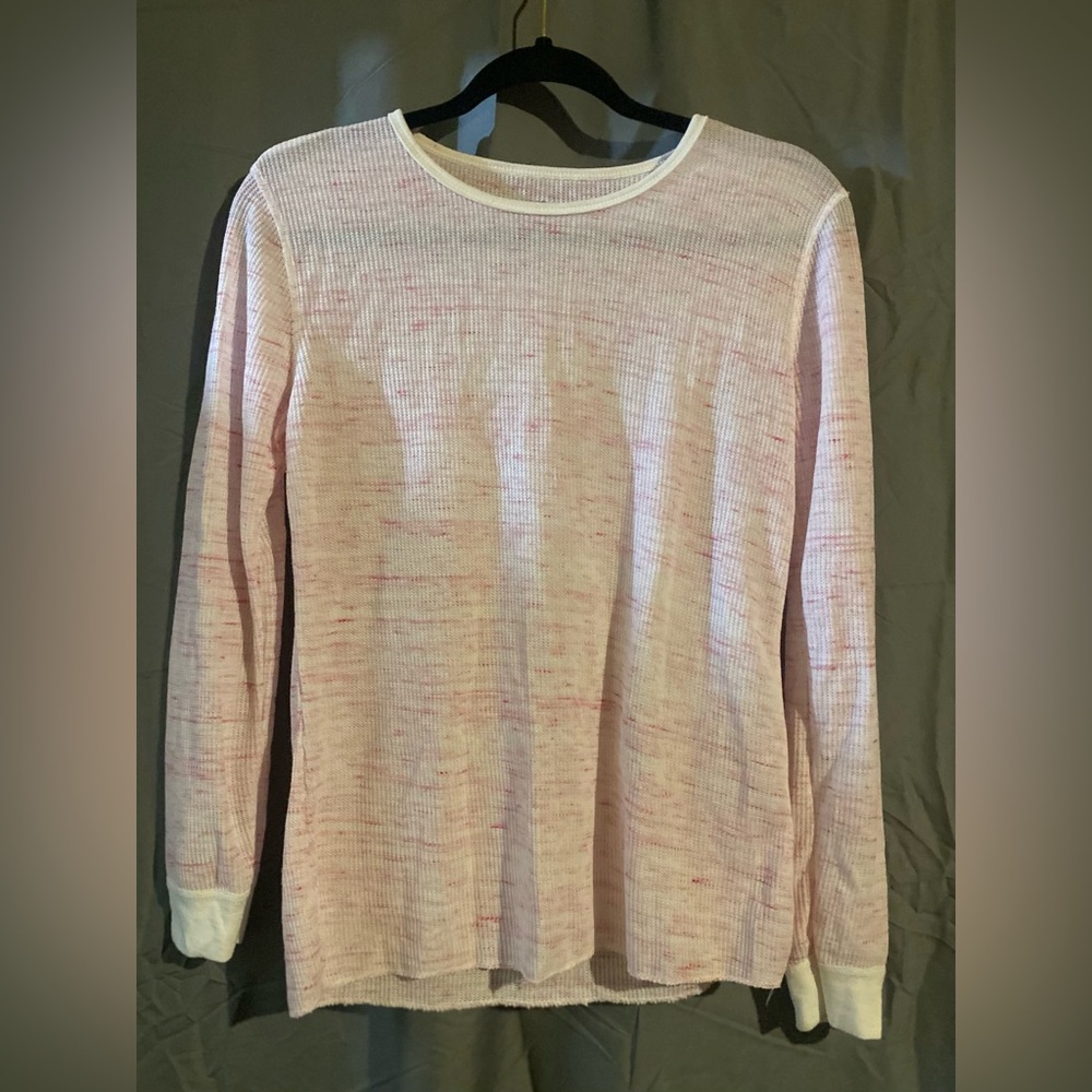 Cozy Girls' Long Sleeve Shirt ~ White&Pink with Raw Hem ~ Size Medium (8-10)